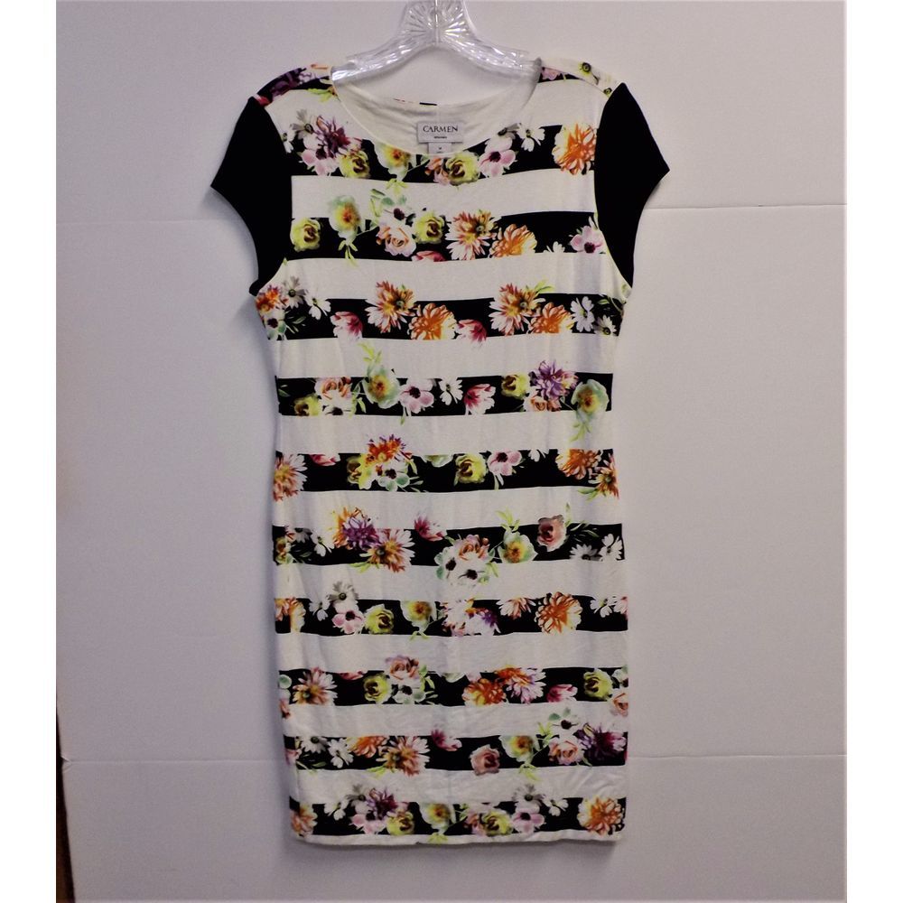 Floral Stripe, Cap Sleeve Lined Shieth Dress